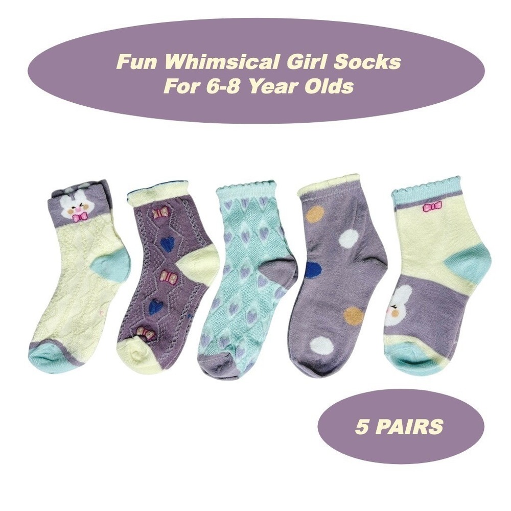 Calcetines Para Piñas (6-8 Años) 5 Pares Estilo Caprichoso Tonos Pastel, Morado